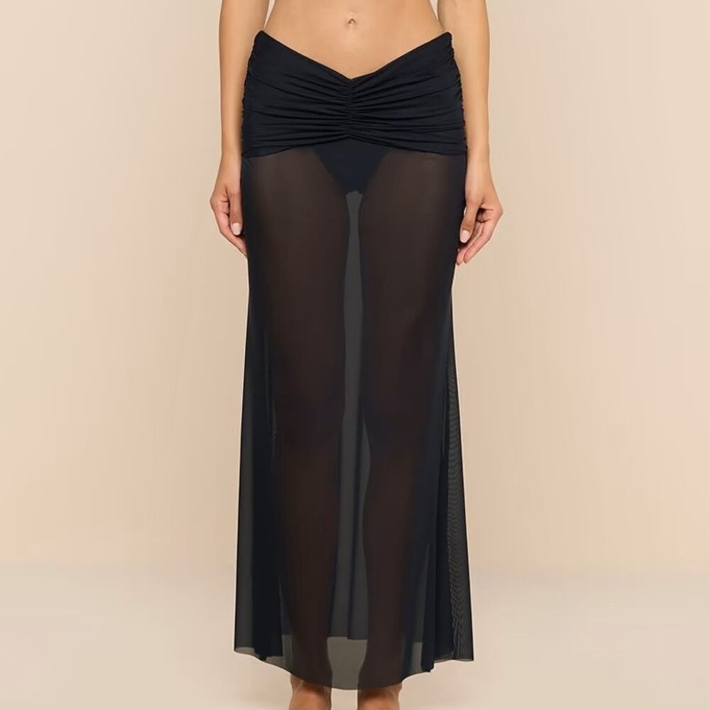 L'Agence Mahe Mesh Cover-Up Maxi Skirt Black Mesh Sheer Ruched Small NWOT